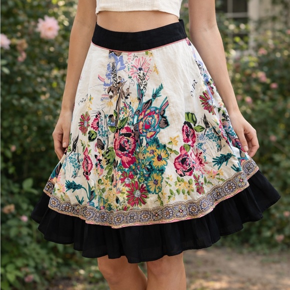 Modbe Dresses & Skirts - Modbe Floral Skater Skirt XS Cottagecore Boho Garden Print Cotton Ruffle Hem